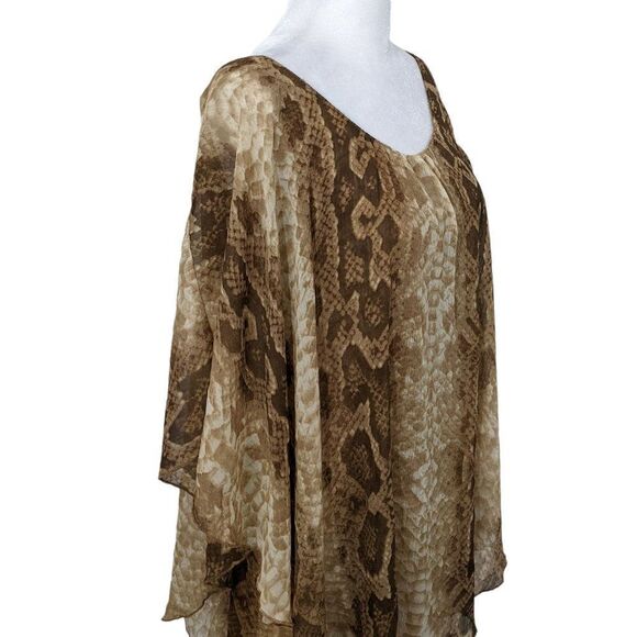 Dots Brown Snakeskin Print Tunic with Sheer Overlay Size Small - Picture 2 of 6
